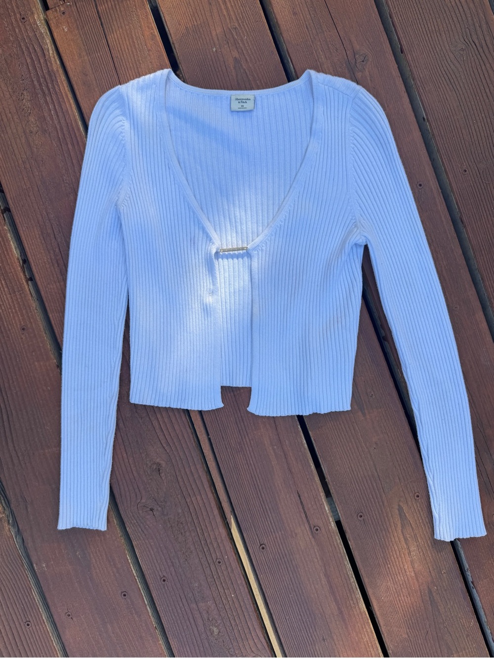 Abercrombie & Fitch Light Blue Ribbed Long Sleeve Cropped Cardigan